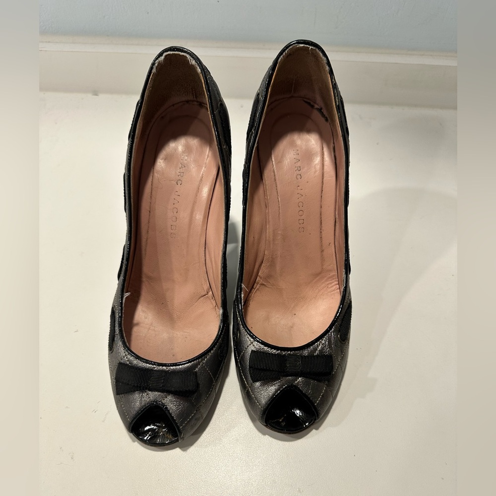 Marc Jacobs Black Peep Toe Heels, Size 38.5 (8.5)